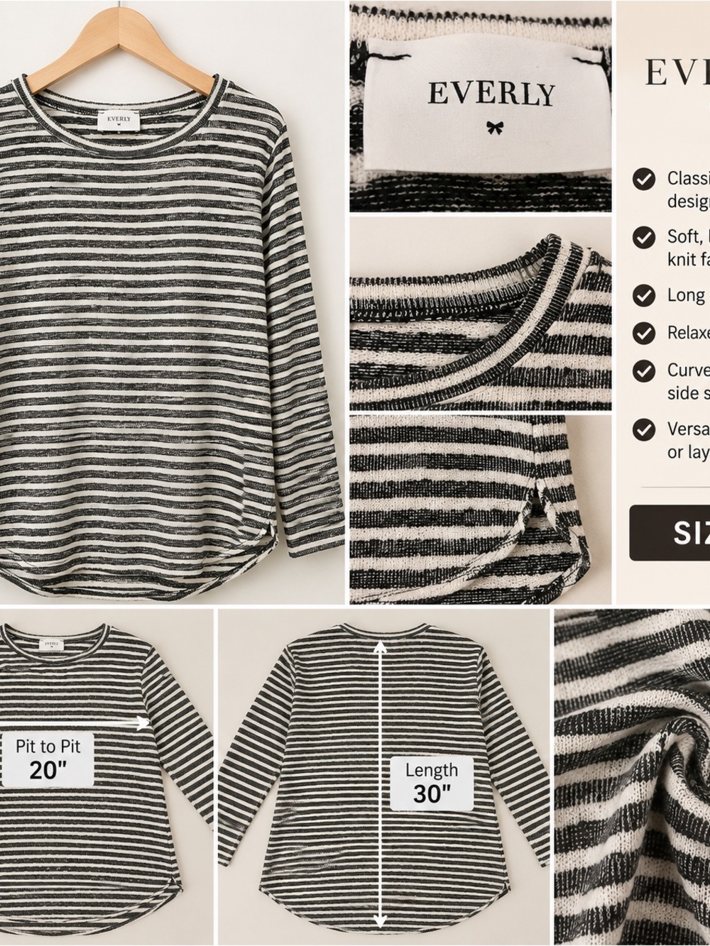 Everly Black and White Striped Long Sleeve Tee